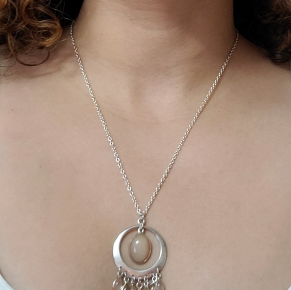 Sterling Silver Chandelier Pendant w/ Carnelian Stones & Silver Chain - Picture 8 of 9